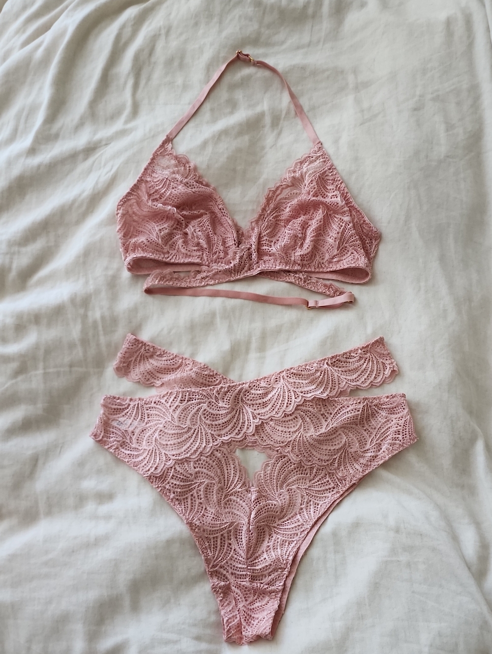Mentionables Blush Lace Bralette & High-Waist Brief Set -  Large